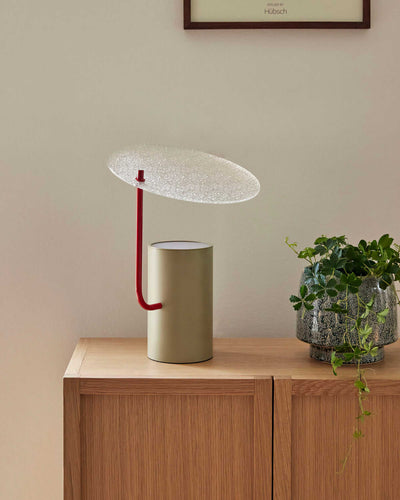 Hubsch Disc Table Lamp, Khaki/Red/Textured