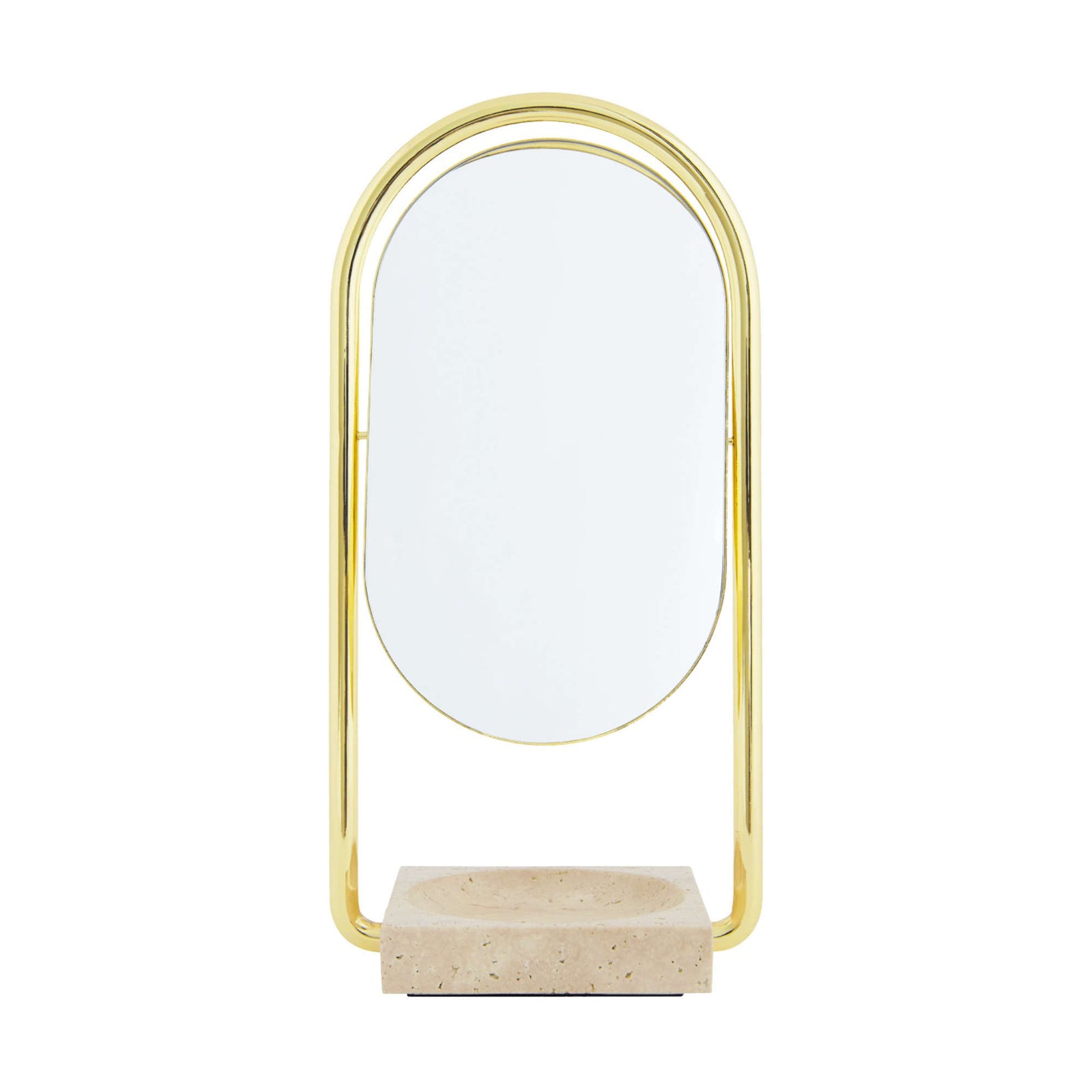 Aytm Angui Makeup Mirror, gold/travertine marble