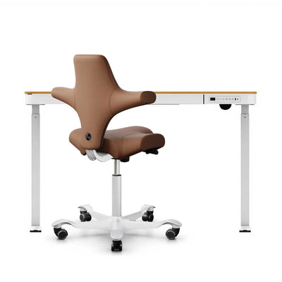 HAG Capisco ergonomic chair and desk bundle, cognac leather