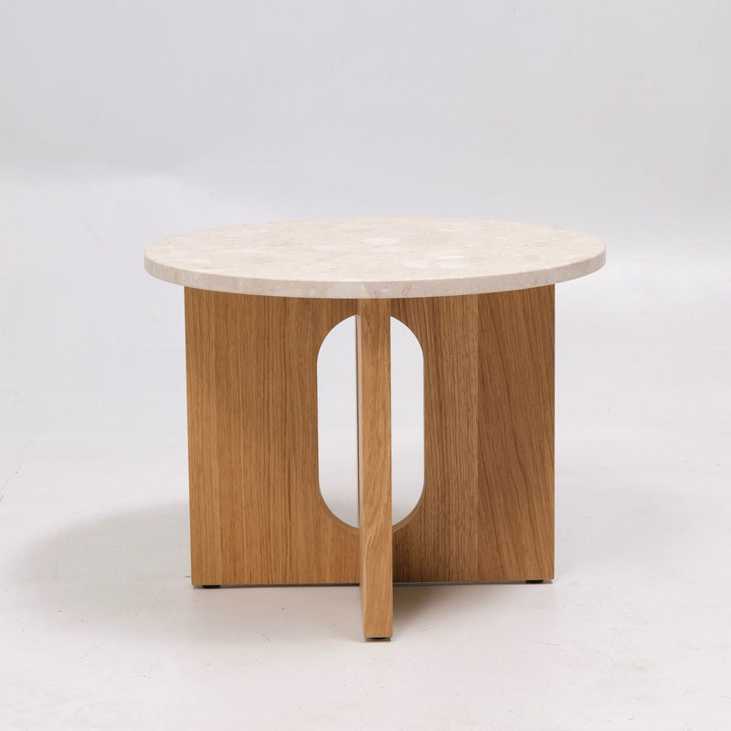 refurbushed | Audo Copenhagen Androgyne Wooden Side Table, Natural Oak / Kunis Breccia Sand