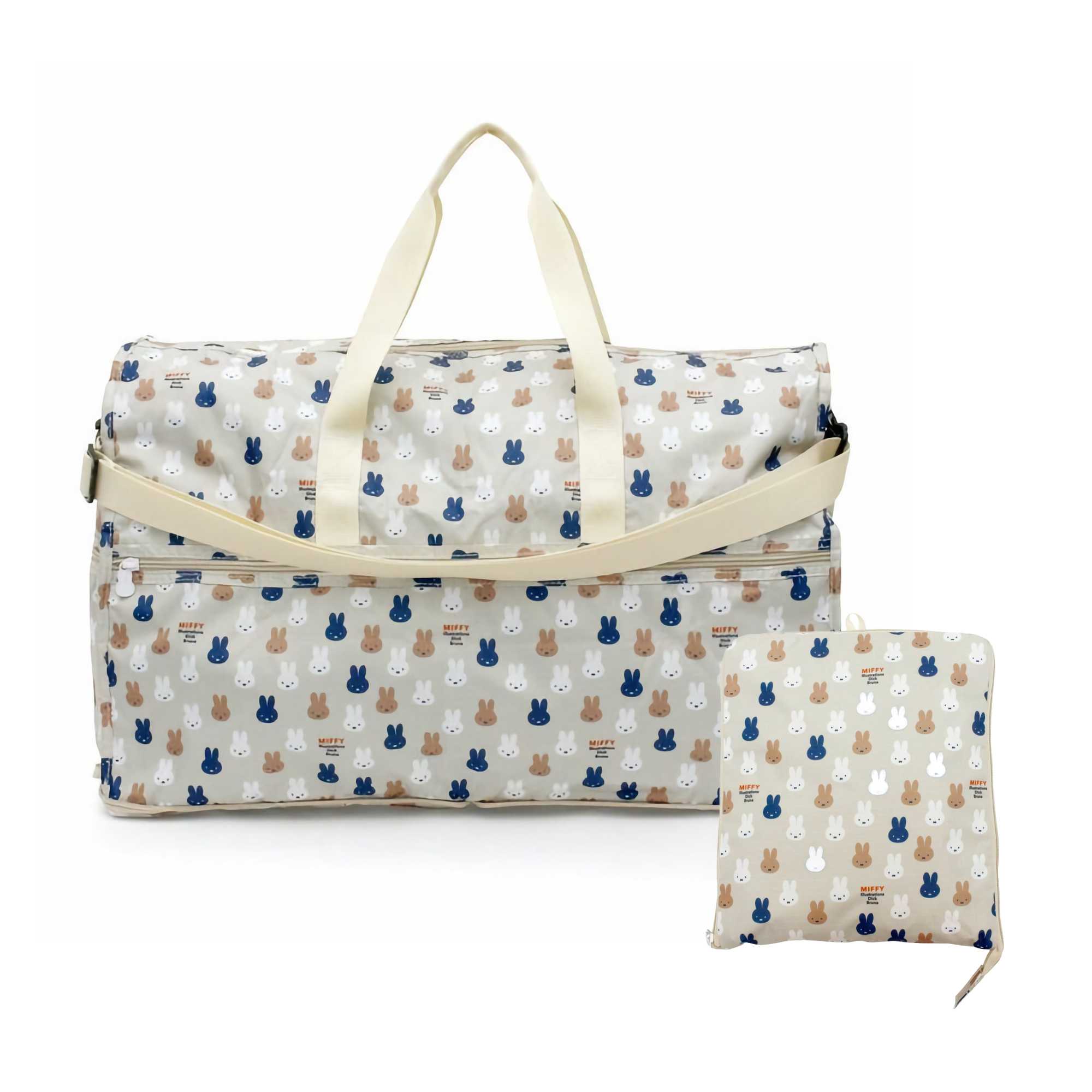 HAPI+TAS© Miffy Foldable Duffle Bag 38L, Grey Many