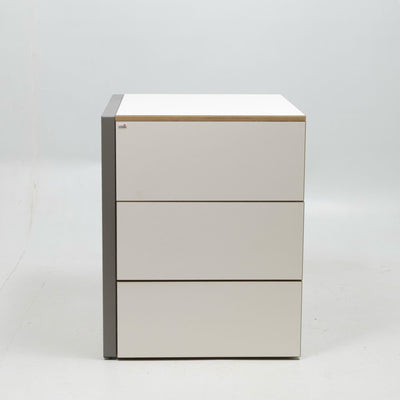 refurbished | Alwin's Space Box Extendable Table Drawers Left Extension, White/Platinum Vintage Oak