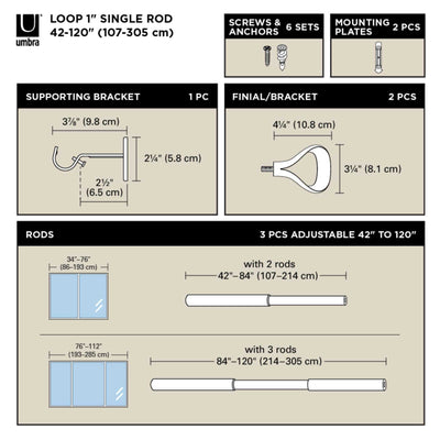 Umbra Loop 1" (2.5 cm) Curtain Rod 42-120" (107-305 cm)