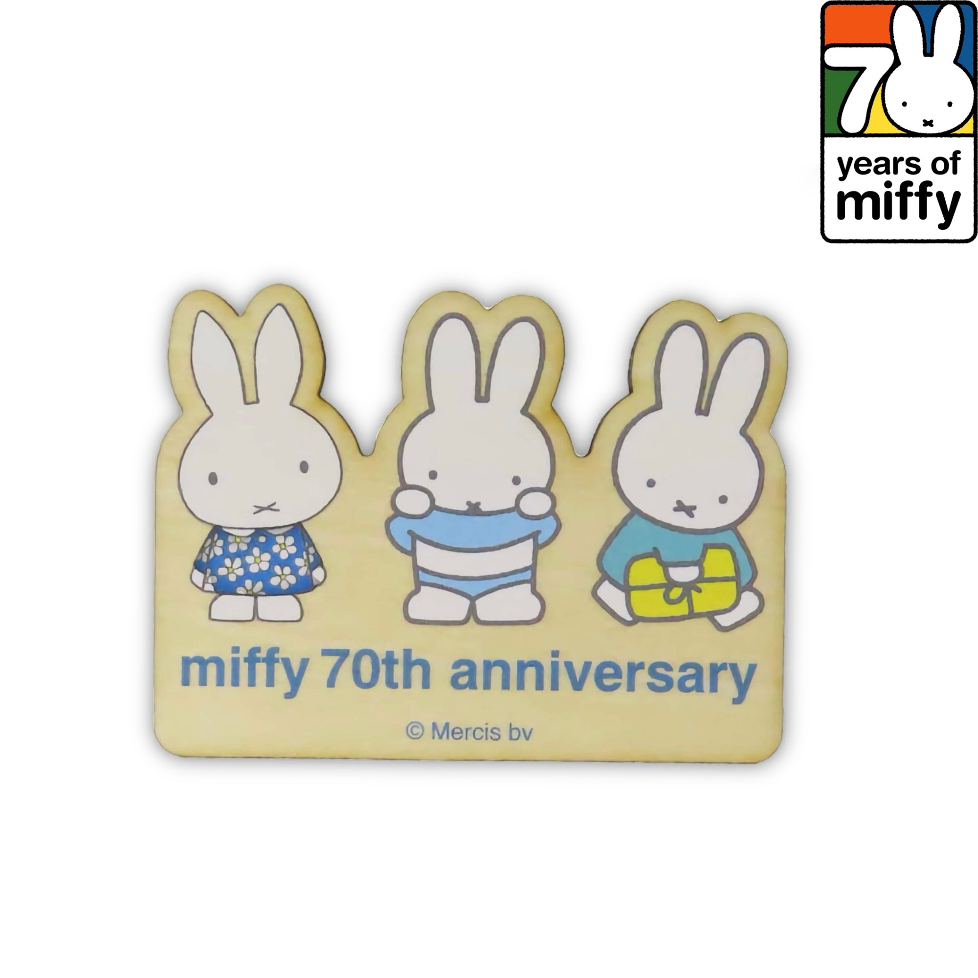 Miffy 70th Anniversary wood magnet, blue