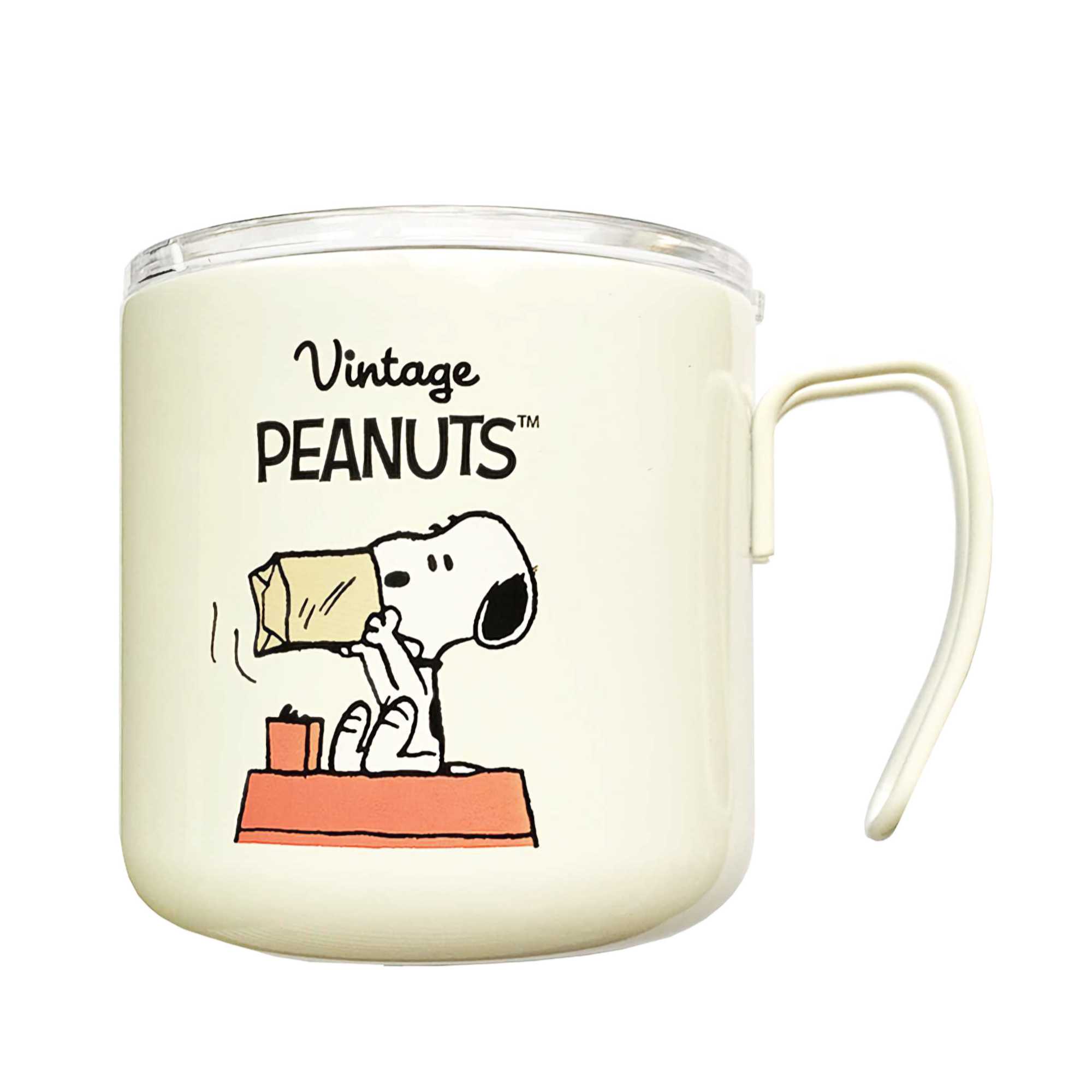 Snoopy Vacuum Double Layered Mug with Lid (380ml) , Beige