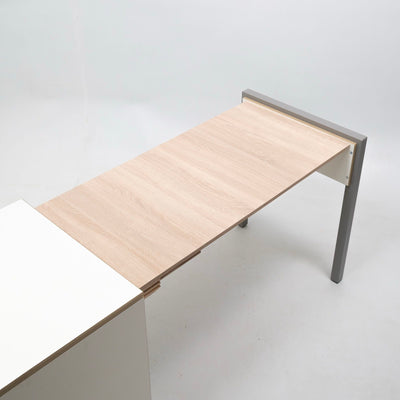 refurbished | Alwin's Space Box Extendable Table Drawers Left Extension, White/Platinum Vintage Oak