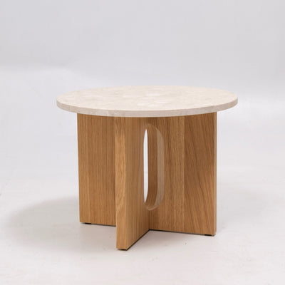 refurbushed | Audo Copenhagen Androgyne Wooden Side Table, Natural Oak / Kunis Breccia Sand
