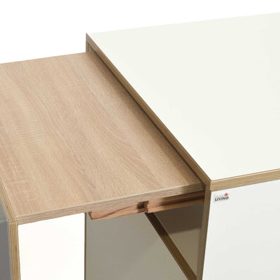 ex-display | Alwin's Space Box Extendable Table Drawers Left Extension, White/Platinum Vintage Oak