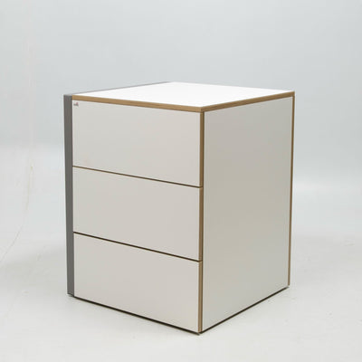 refurbished | Alwin's Space Box Extendable Table Drawers Left Extension, White/Platinum Vintage Oak