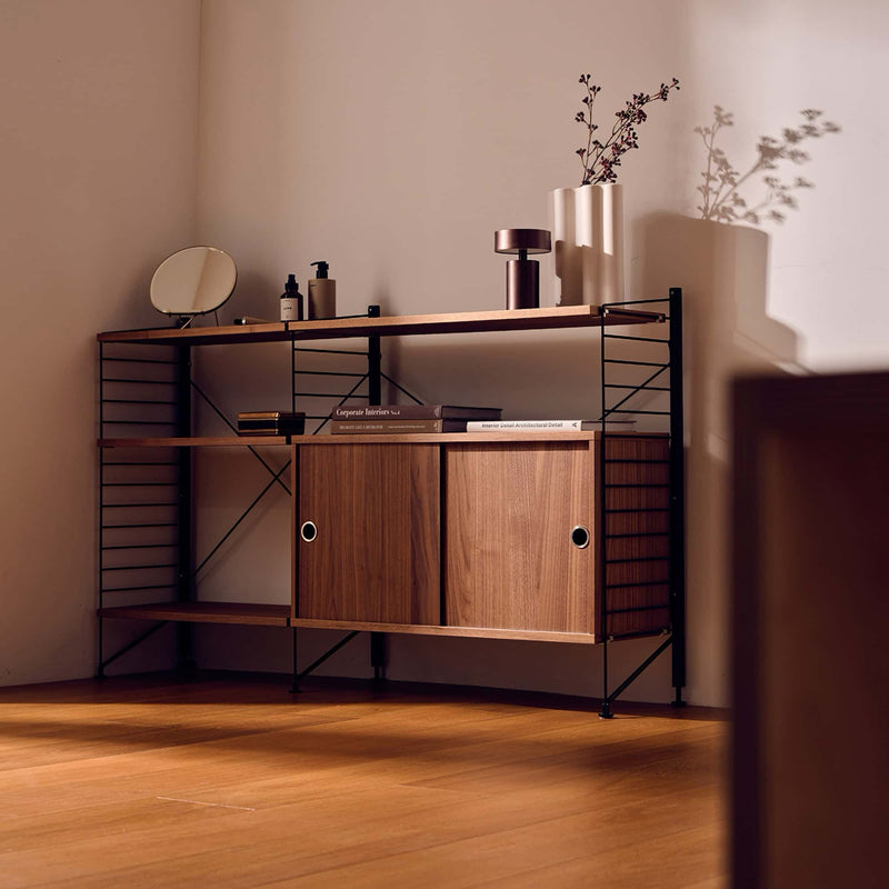 String Freestanding cabiney with sliding doors w160, walnut/black