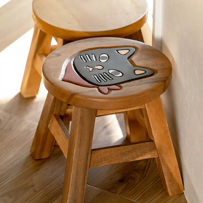 Scarf Cat Acacia wood mini stool, black