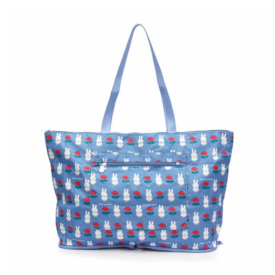 HAPI+TAS© Miffy Foldable Tote Bag 17L, Blue Miffy and Rose