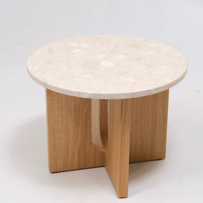 refurbushed | Audo Copenhagen Androgyne Wooden Side Table, Natural Oak / Kunis Breccia Sand