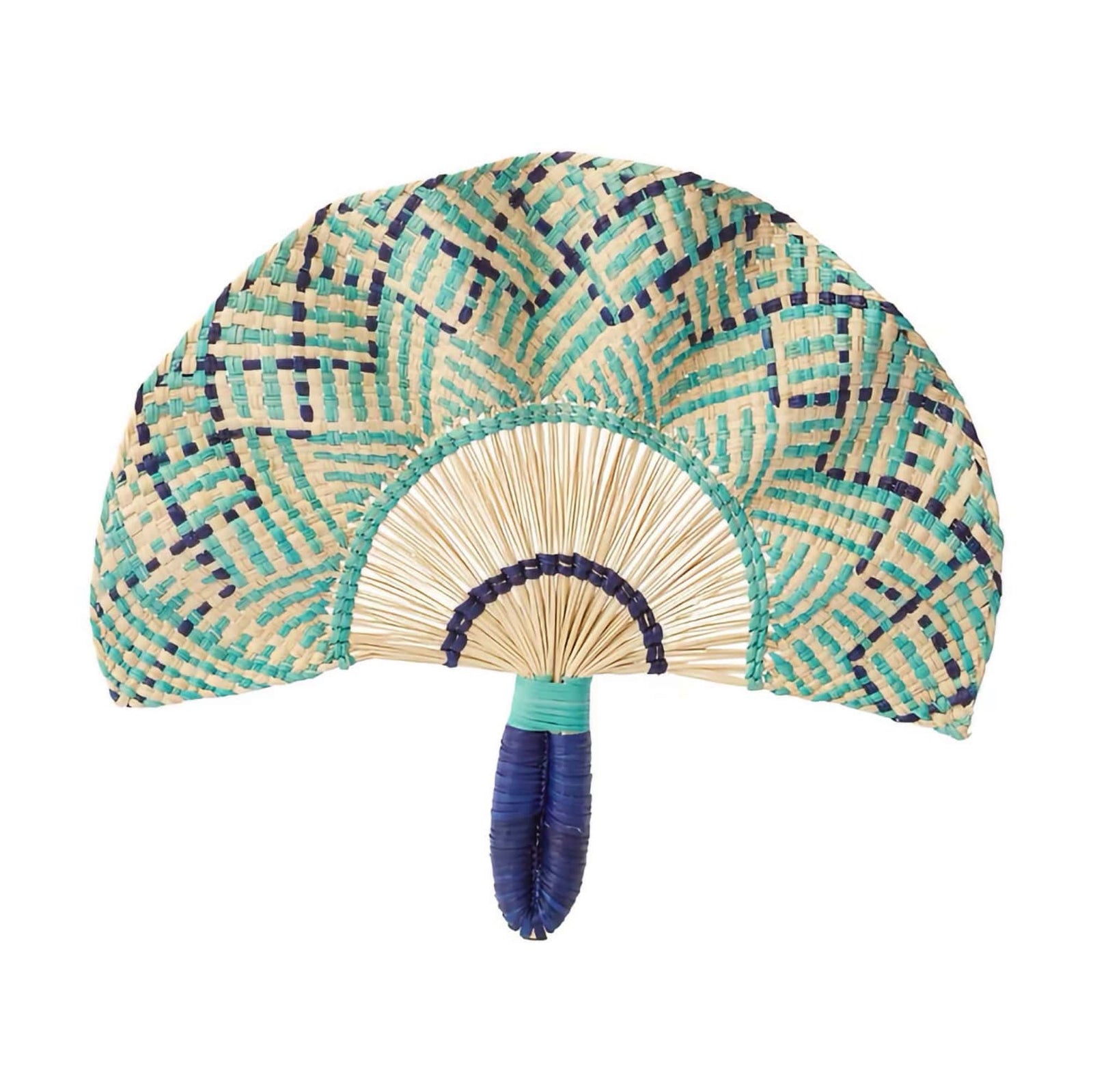 Coro Cora Toquilla Frilly hand fan, aqua blue