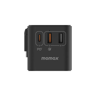 Momax 1-World+ 70W GaN 3-Port w/ Built-in USB-C Cable + AC, Black