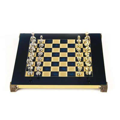 Manopoulos Classic Metal Staunton Chess, blue/gold/silver