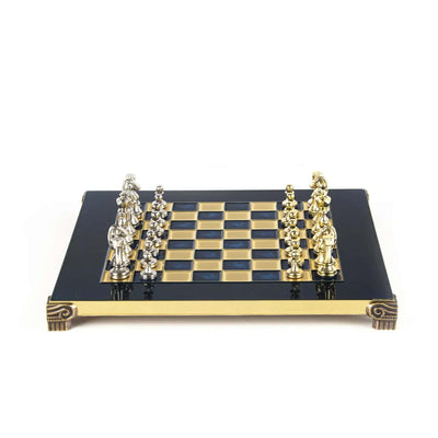 Manopoulos Classic Metal Staunton Chess, blue/gold/silver
