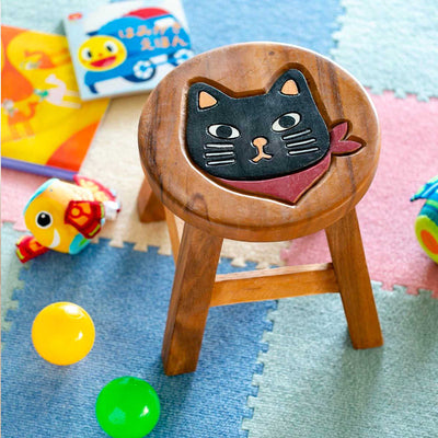 Scarf Cat Acacia wood mini stool, black