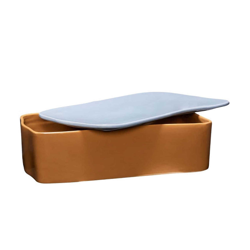 Hubsch Amare Ceramic Desk Organiser, Large Brown/Light blue