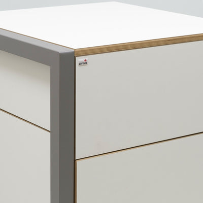 refurbished | Alwin's Space Box Extendable Table Drawers Left Extension, White/Platinum Vintage Oak