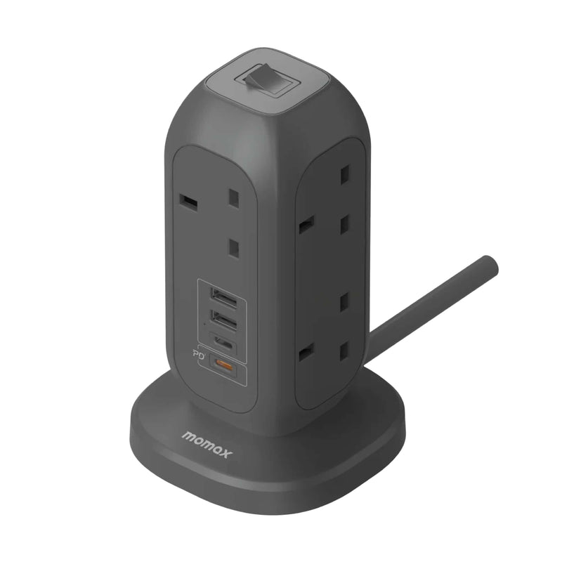 Momax OnePlug 7-Outlet Power Strip With USB ports, space grey