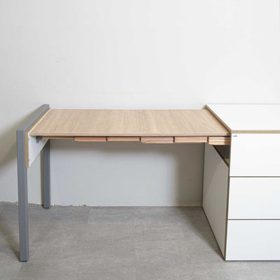 refurbished | Alwin's Space Box Extendable Table Drawers , White/Platinum Vintage Oak