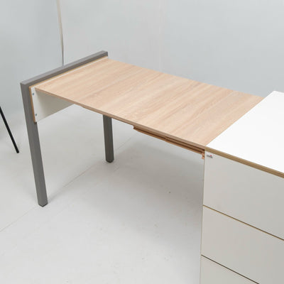 refurbished | Alwin's Space Box Extendable Table Drawers Left Extension, White/Platinum Vintage Oak