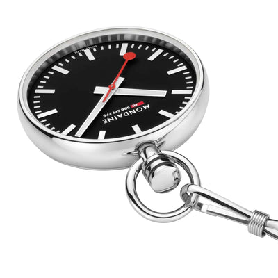 Mondaine pocket watch polished steel 43 mm, black