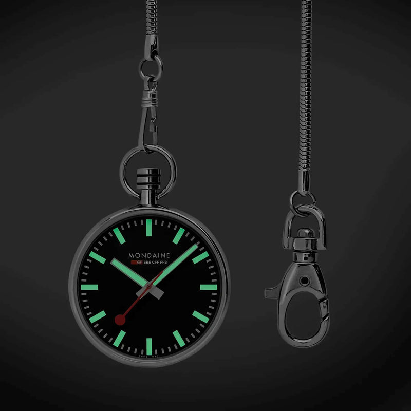 Mondaine pocket watch polished steel 43 mm, black