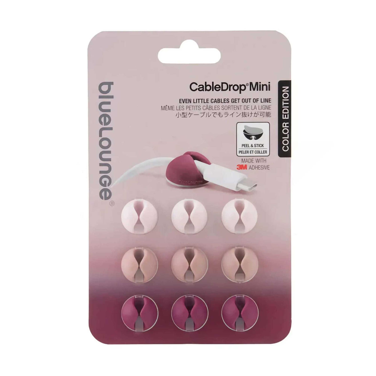 Bluelounge CableDrop Mini, Ombre Blush (Set of 9)