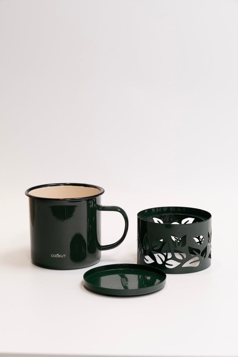 refurbished | Cookut Sixtea white candle tea mug, fern
