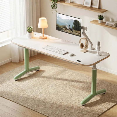 9am Dora Pro hardwood smart electric standing desk, white/green