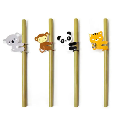 Kikkerland Wooden Animal bamboo straws