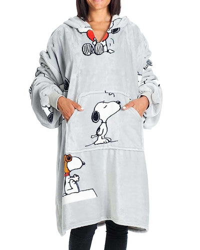 Kanguru Snoopy Hoodie Fluffy Fleece Throw Blanket