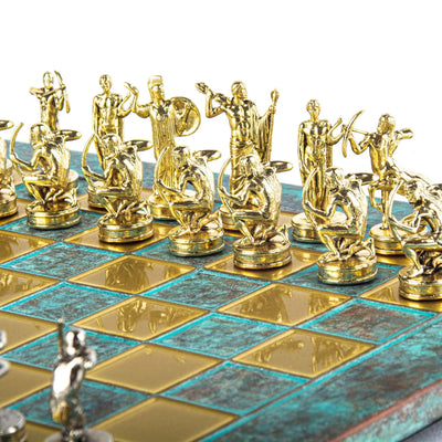 Manopoulos Labours of Hercules chess set medium, turquoise