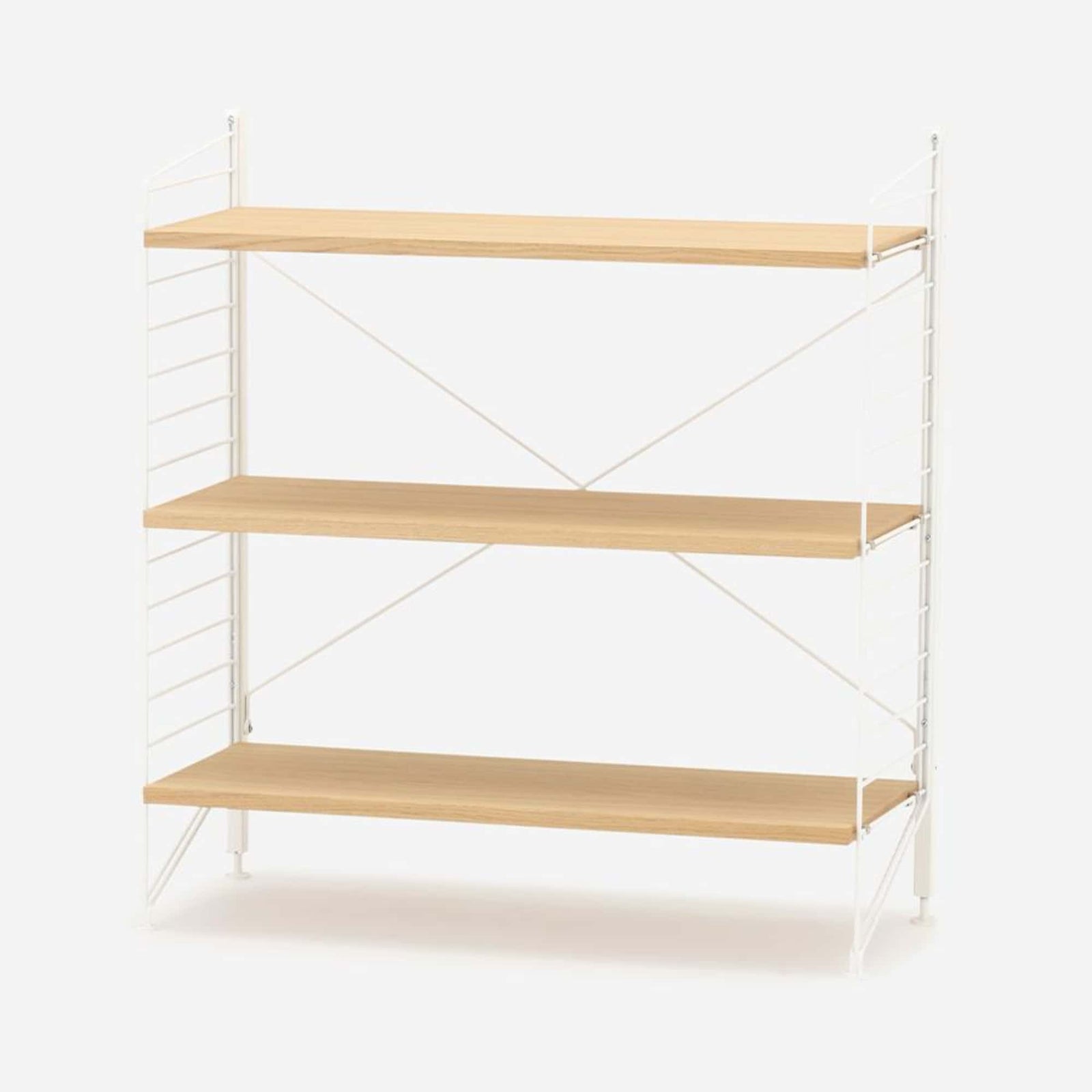 String Freestanding Shelf, 80cm Wide, Oak/White