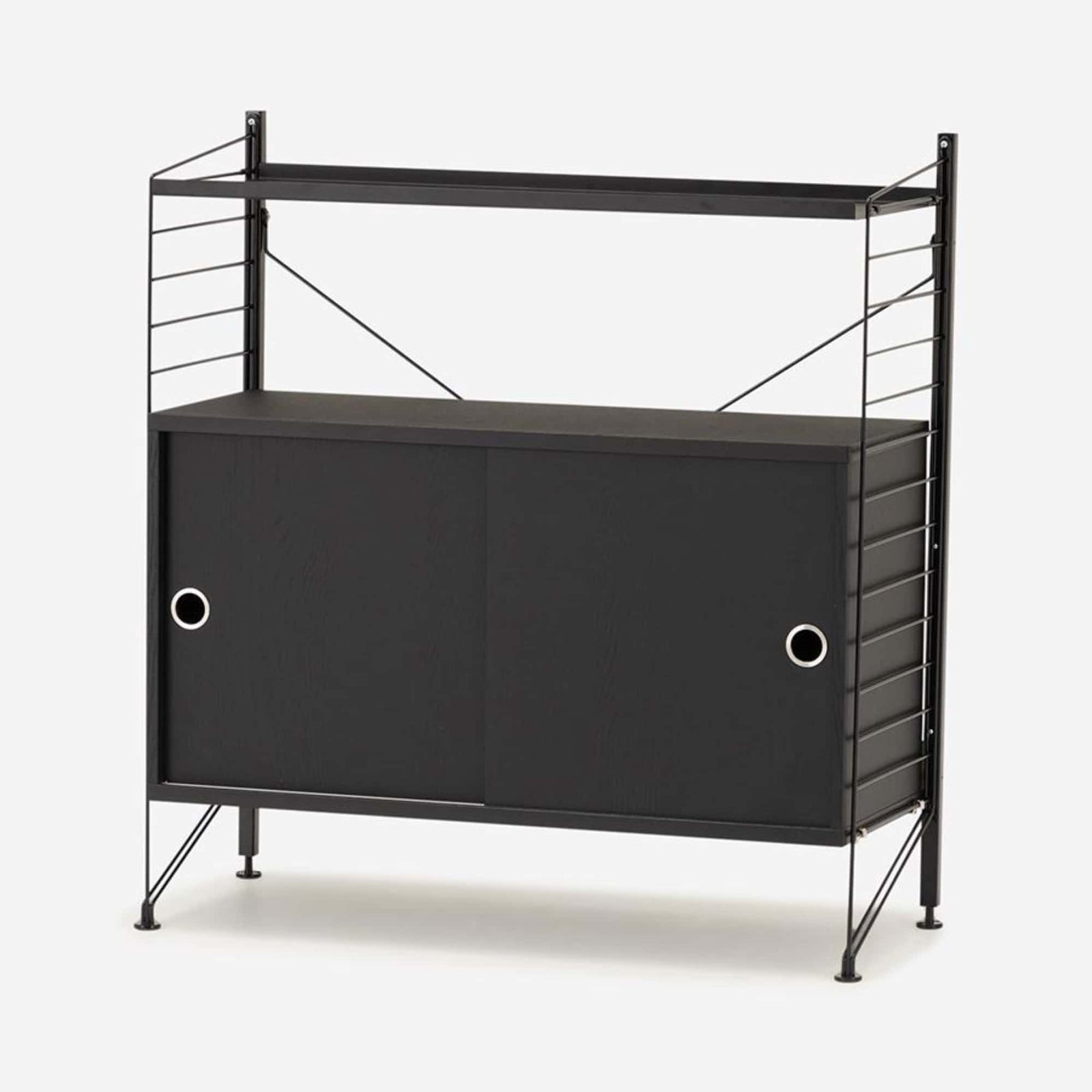 String Freestanding Shelf Cabinet, 80cm Wide, Black/Black