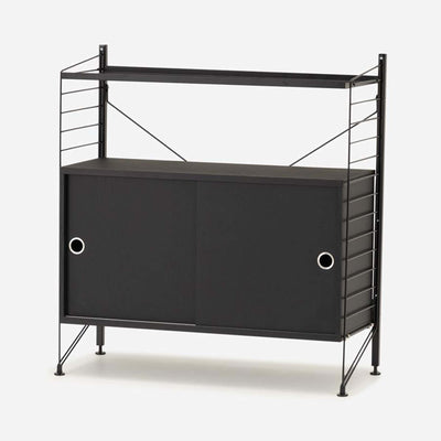 String Freestanding Shelf Cabinet, 80cm Wide, Black/Black