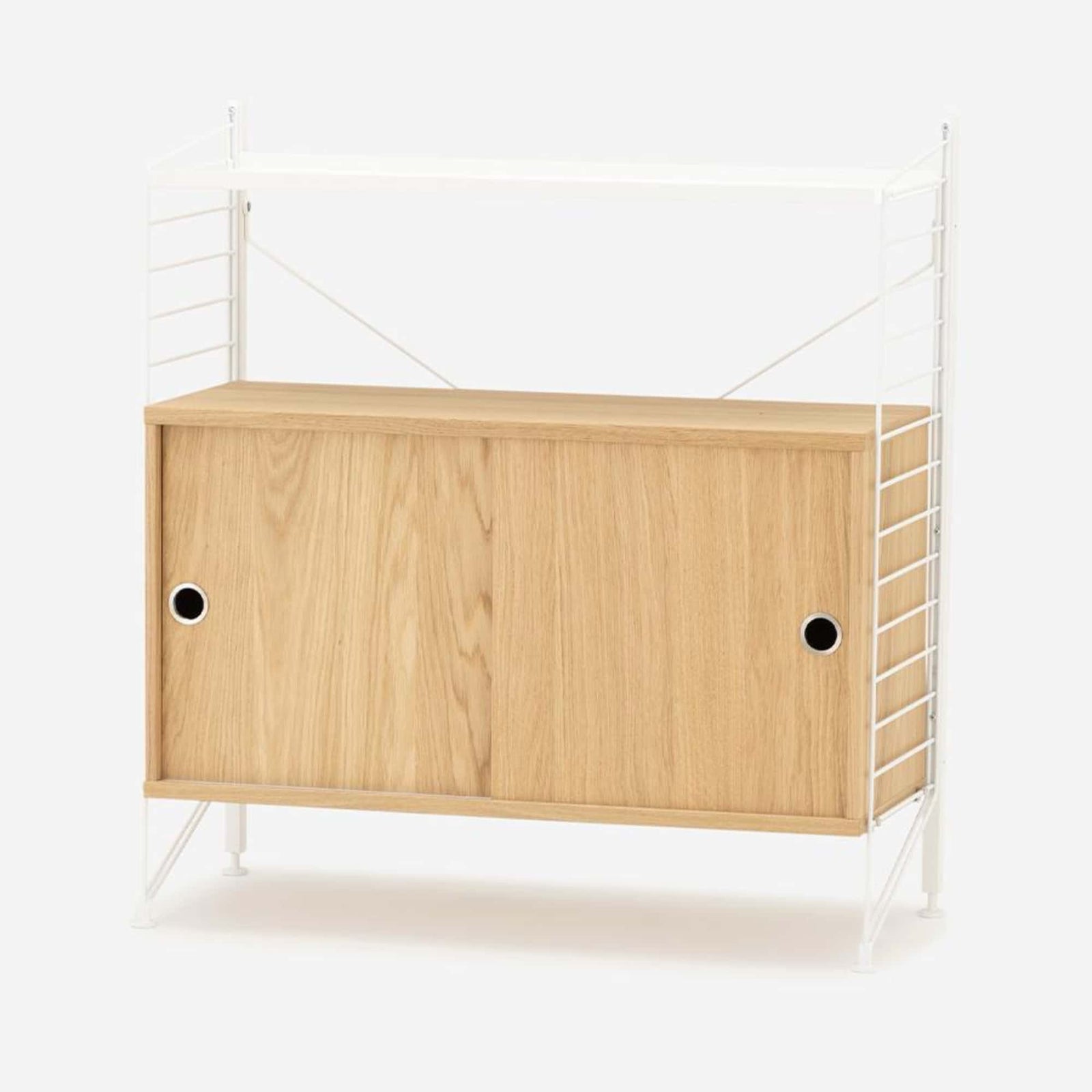 String Freestanding Shelf Cabinet, 80cm Wide, Oak/White