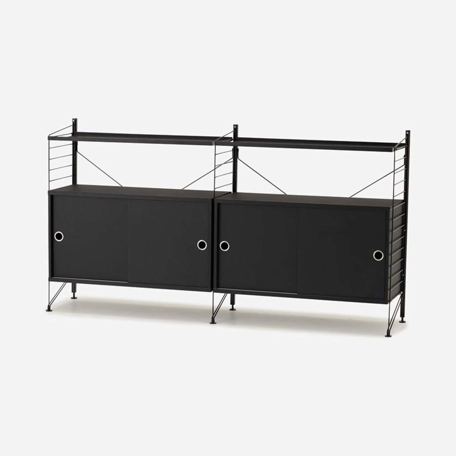String Freestanding Shelf Cabinet, 2-tier, 160cm wide, Black/Black