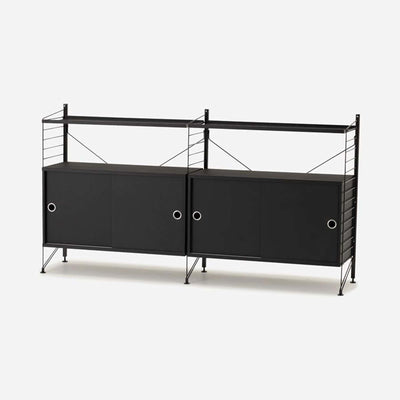 String Freestanding Shelf Cabinet, 2-tier, 160cm wide, Black/Black