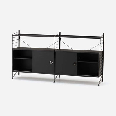 String Freestanding Shelf Cabinet, 2-tier, 160cm wide, Black/Black