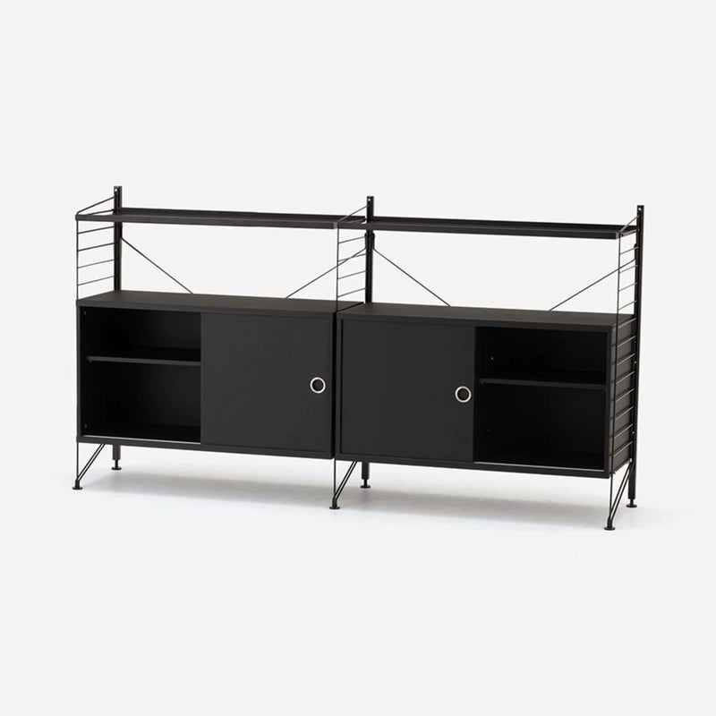String Freestanding Shelf Cabinet, 2-tier, 160cm wide, Black/Black