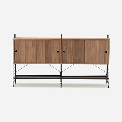 String Freestanding Shelf Cabinet, 2-tier, 160cm wide, Walnut/Black