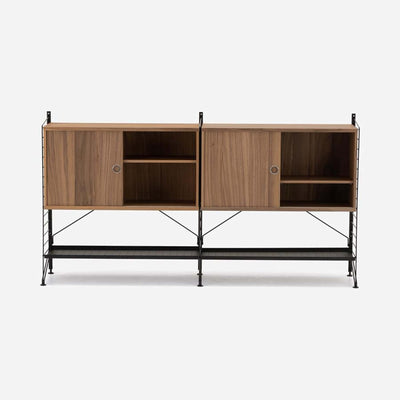 String Freestanding Shelf Cabinet, 2-tier, 160cm wide, Walnut/Black