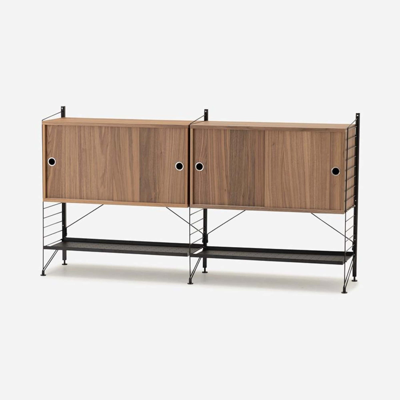 String Freestanding Shelf Cabinet, 2-tier, 160cm wide, Walnut/Black