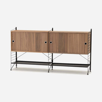 String Freestanding Shelf Cabinet, 2-tier, 160cm wide, Walnut/Black