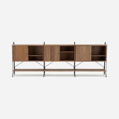 String Freestanding Shelf Cabinet, 240cm Wide, Walnut/Black