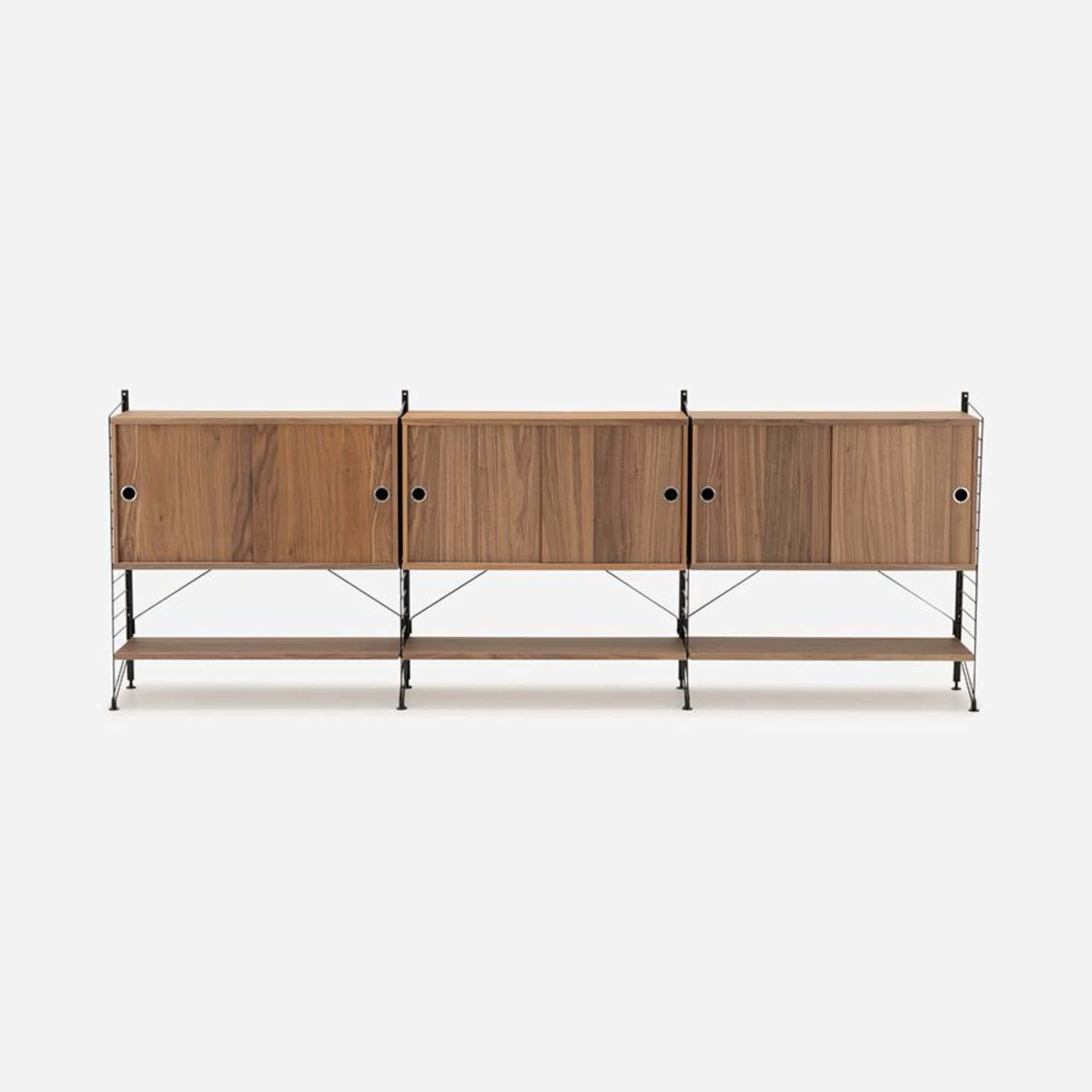 String Freestanding Shelf Cabinet, 240cm Wide, Walnut/Black