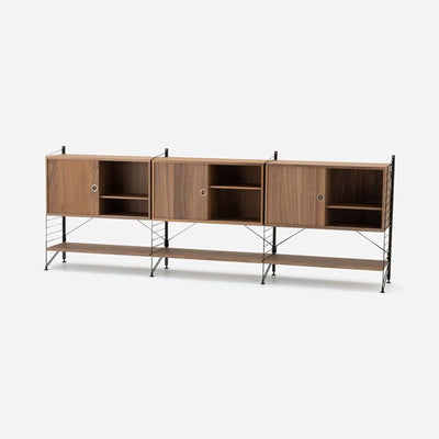 String Freestanding Shelf Cabinet, 240cm Wide, Walnut/Black